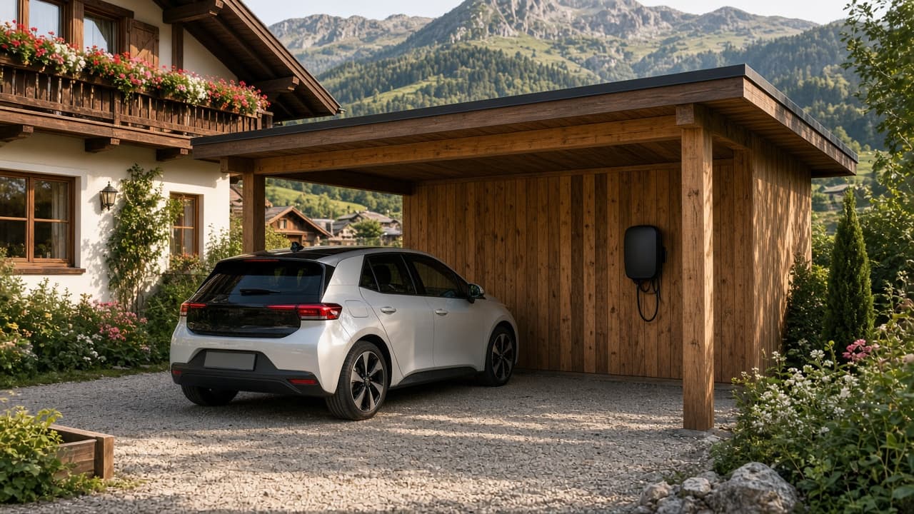 Ferienwohnung mit Wallbox am Carport.