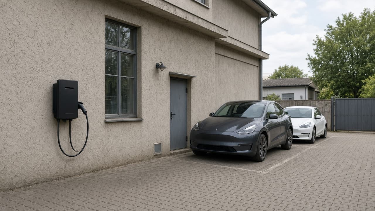 Gewerbehof mit Wallbox für Kunden und Mitarbeiter.
